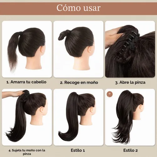 Vista 6 de Extensión de cola de caballo con clip, de 18 pulgadas, extensiones de cabello para mujer, cola de caballo larga y recta, cola de caballo rizada