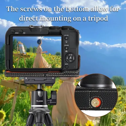 Vista 5 de VOVMOEYA Funda para cámara Canon EOS R50 V, medias fundas de piel sintética con correa para el hombro, ajuste preciso, compatible con trípode