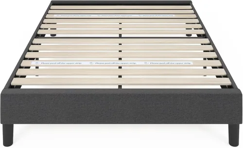 Vista 12 de Zinus Curtis - Base de cama con plataforma tapizada, base de colchón, soporte de listones de madera, no necesita somier, embalaje ecológico Gris