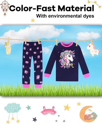 Vista 7 de DAUGHTER QUEEN Pijama de algodón para niñas de 4 piezas, talla 18 meses-12 años