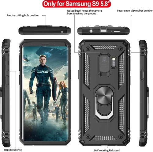 Vista 3 de LeYi Funda para Galaxy S9 con 2 protectores de pantalla suave, anillo de metal protector de grado militar con función atril para teléfono Android