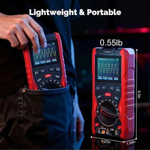 Vista 6 de Multímetro osciloscopio de mano 3 en 1 con generador de señal, ancho de banda de 12 MHz, multímetro osciloscopio digital portátil de 50 MS/s, rango