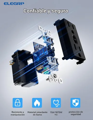 Vista 5 de ELEGRP Enchufe inteligente, toma inteligente de pared compatible con Alexa y Google Assistant, receptáculo inteligente Wi-Fi de 2.4 GHz