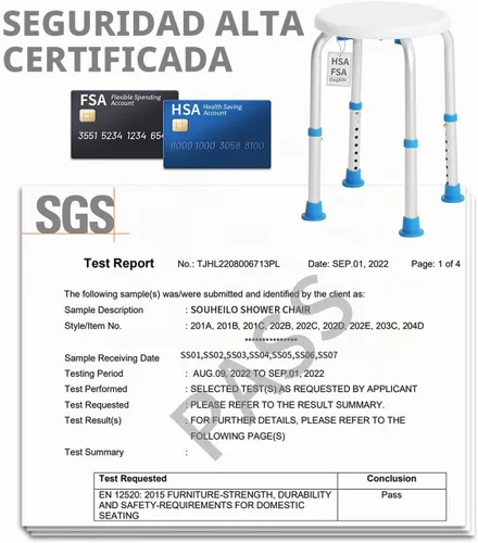 Vista 3 de SOUHEILO Silla de ducha ajustable para ducha interior, taburete de ducha redondo elegible para HSA/FSA para bañera interior, asiento de ducha sin