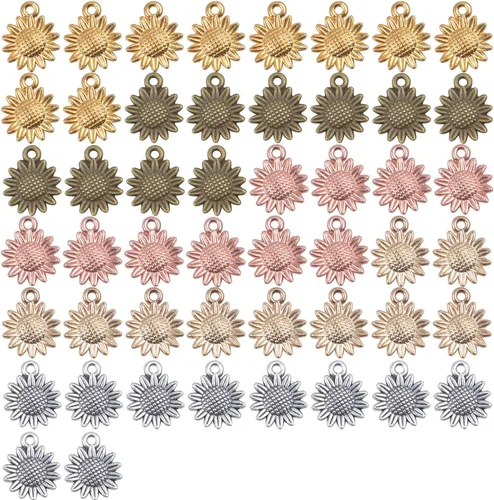 Vista 7 de Aylifu Sunflower Charms Pendant, 50 Pieces Sunflower Charm Bead Craft Supplies Pendant Jewelry Findings Alloy Pendant for Jewelry Making Necklace