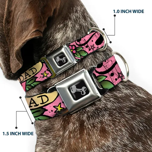 Vista 2 de Collar de perro hebilla de cinturón de seguridad mamá papá rosa 9 a 15 pulgadas 1.0 pulgadas de ancho (DC-W31317-S)