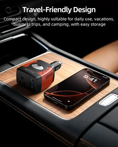 Vista 3 de BESTEK Inversor de corriente de 150 W, convertidor de voltaje de 12 V a 110 V, cargador de coche, adaptador de corriente con puertos de carga USB