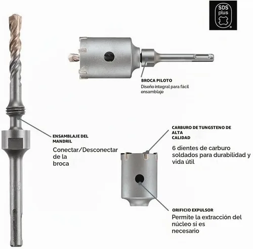 Vista 2 de Bosch T3913SC Broca de núcleo de pared delgada SDS-Plus SPEEDCORE de 1 pulgada para eliminación de mampostería, ladrillos y bloques