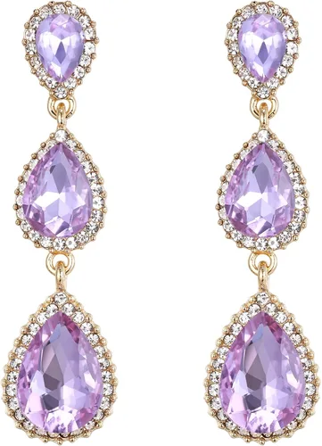 Vista 75 de EleQueen Pendientes de cristal austriaco en tono dorado para mujer, forma de pera de 2.5 pulgadas, color esmeralda