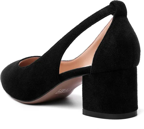 Vista 7 de MOVINSTEPS Vestido de bloque para mujer, sin cordones, de gamuza gruesa, puntiaguda, recortado, para oficina, tacón bajo, grueso, zapatos de tacón