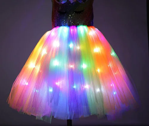 Vista 3 de Viyorshop Disfraz de unicornio para niña, vestido de tutú de unicornio con luz LED para disfraces de fiesta de Halloween