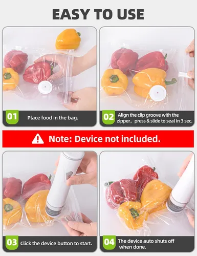 Vista 5 de Bolsas selladoras al vacío, bolsa reutilizable con cremallera al vacío, sin BPA, bolsa de almacenamiento al vacío resistente para alimentos, 15