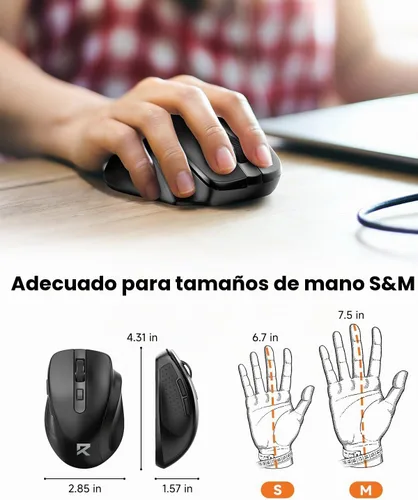 Vista 5 de Redragon - Ratón inalámbrico para laptop, mouse óptico de 2.4G para computadora de 5 niveles 4000DPI, ratones USB inalámbricos para oficina, 6