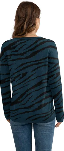 Vista 4 de VIISHOW - Suéteres de punto con manga larga cuello redondo y estampado para mujer, Azul Leopard, XXL