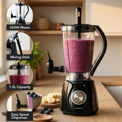 Vista 2 de OVENTE Máquina Margarita y máquina de bebidas congeladas con potencia de 350 W, dispensador de boquilla fácil, hoja de acero inoxidable, licuadora