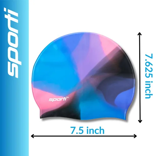 Vista 5 de Sporti Gorra de natación de silicona con diseño gráfico con altura de 7.6 pulgadas, apertura de 7.5 pulgadas, gorra de natación antideslizante