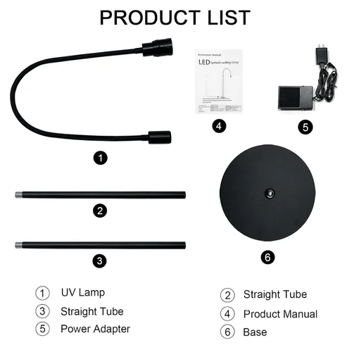 Vista 6 de Luz UV para extensión de pestañas, lámpara de pestañas ajustable, pedal de pie LED, luz de curado de gel UV