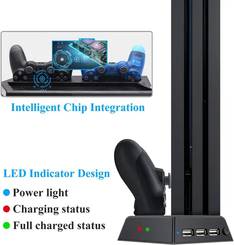 Vista 2 de FASTSNAIL Soporte vertical compatible con PS4 Pro con ventilador de refrigeración estación de carga de controlador compatible con Playstation 4 Pro