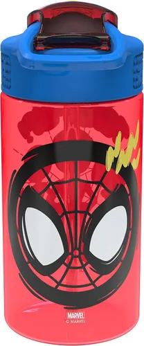Vista 9 de Zak Designs Marvel Spider Man - Botella de agua para niños con cubierta de boquilla y aro de transporte, hecha de plástico duradero, diseño