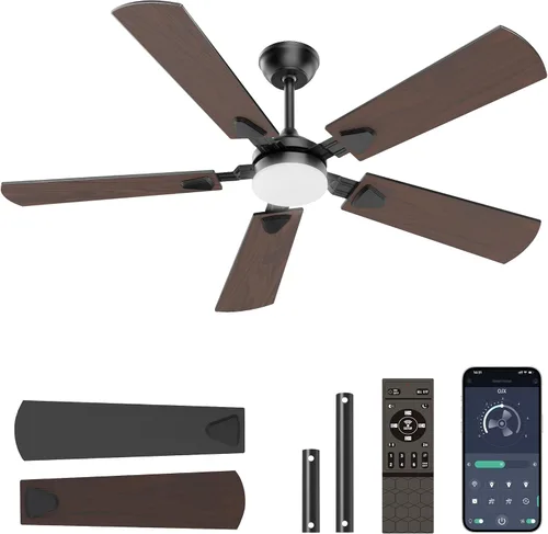 Vista 9 de Ventiladores de techo con luces, ventilador de techo moderno de perfil bajo de 42 pulgadas con luz y control remoto, 3CCT, motor CC reversible de 6