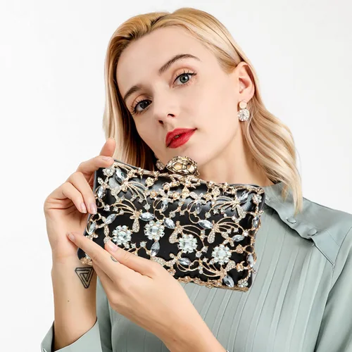 Vista 4 de Bolsos de noche para mujer, bolsos de mano florales para mujer, bolso de mano elegante de boda, fiesta, novia, bolso de hombro