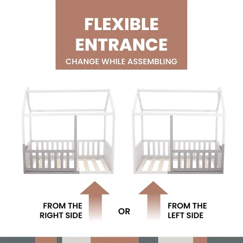 Vista 5 de Cama de casa de tamaño matrimonial para niños pequeños, cama Montessori para niños, marco de cama de tamaño matrimonial con listones