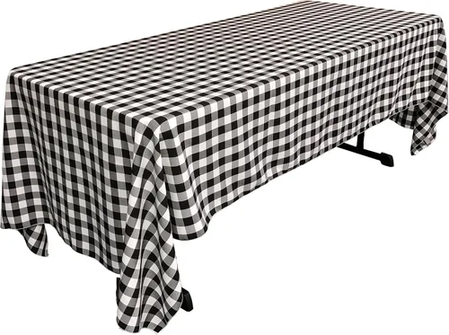 Vista 47 de LA Linen Mantel rectangular de poliéster Gingham a cuadros 60 por 84 pulgadas, blanco y verde oscuro