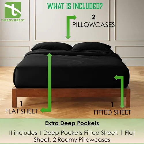 Vista 3 de Twin Size 4-Piece Sheet Set 1000 Thread-Count 100% Egyptain Cotton, 1000TC Soft, Breathable, Long-Staple Cotton Sateen Weave, Fits 19 Inches Extra