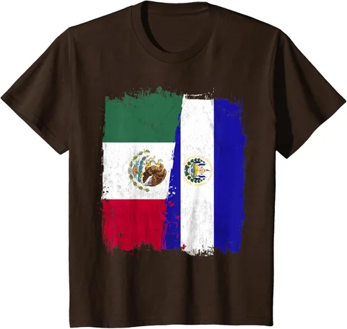 Vista 50 de Camiseta con la bandera mexicana de El Salvador con la mitad de la bandera mexicana de El Salvador