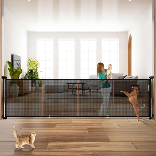Vista 10 de Puertas retráctiles para bebés de 24 pulgadas de alto para pasar por encima, puertas cortas para perros, puerta para mascotas para cachorros