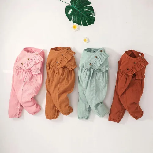 Vista 8 de Cecobora Conjunto de ropa de algodón y lino para bebés recién nacidos y niñas