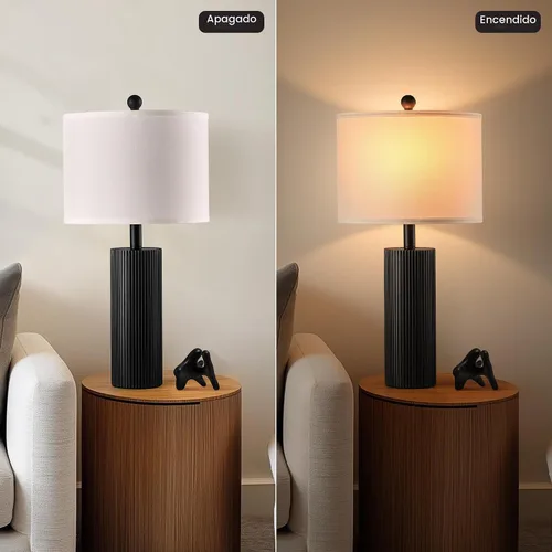 Vista 6 de Juego de 2 lámparas negras de 24.5 pulgadas, modernas lámparas de mesa para sala de estar con puertos USB C+A, lámparas táctiles creativas a rayas