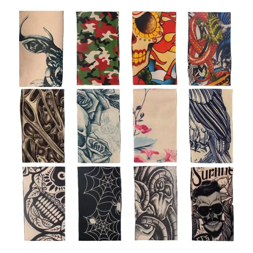 Vista 3 de HOVEOX Juego de 12 fundas temporales para tatuaje, arte corporal, medias de brazo, protector de artes, tatuaje falso de Halloween para hombres