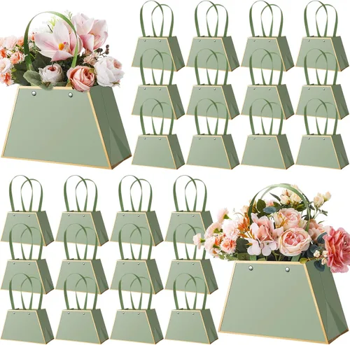 Vista 12 de Noveread 24 bolsas de regalo florales de barra floral a granel, bolsa de ramo de flores, bolsa de papel de regalo con asa, caja de centro de mesa
