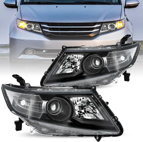 Vista 8 de JSBOYAT Conjunto de faros delanteros de repuesto para Honda Odyssey 2011-2017, estilo OE, carcasa negra, con reflector ámbar (L+R) Faros