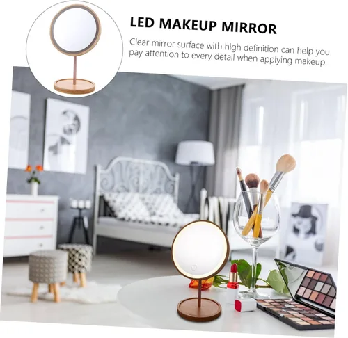 Vista 9 de FRCOLOR Espejo de tocador LED giratorio con control táctil, espejo de maquillaje regulable para uso de mesa, acabado redondo, diseño para el hogar
