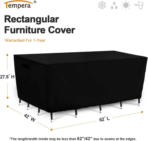 Vista 2 de Tempera Fundas para muebles de patio, fundas impermeables para mesas y sillas de exterior, fundas de comedor al aire libre, funda rectangular