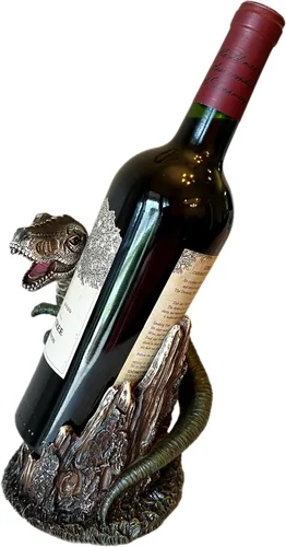 Vista 4 de Top Brass T-Rex - Soporte para botella de vino, diseño de dinosaurio divertido y decorativo, Jurassic Wine Guardian
