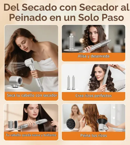 Vista 5 de 9-in-1 Hair Dryer Brush Kits, Curly Hair Dryer with Diffuser for Women Beige Gray