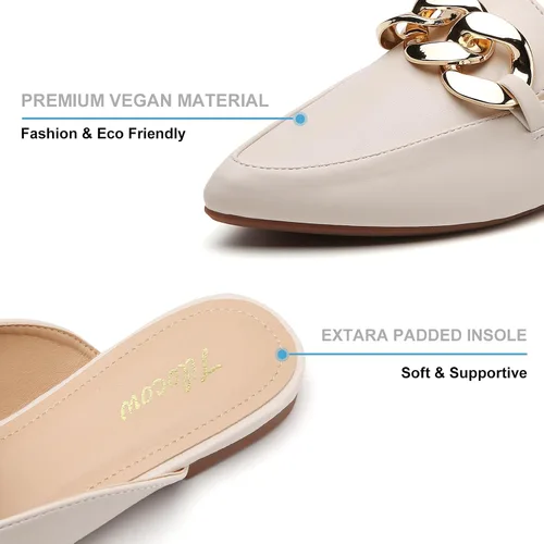 Vista 4 de Tilocow Mules para mujer Zapatos planos para mujer, elegantes y cómodos, con cadena de metal, sin espalda, zapatos de moda 2023
