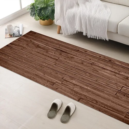 Vista 22 de GUBIYU Juego de 2 alfombras y tapetes de cocina de madera campestre, lavables, rústicas, tablones de madera marrón, alfombras de baño