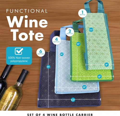 Vista 3 de Simply Green Solutions - Bolsas reutilizables de regalo de vino con asas, portabotellas para 1-6 botellas, juego de 4, Estambul