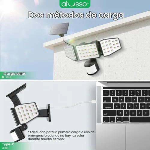 Vista 7 de ALUSSO Luces solares con sensor de movimiento para exteriores de 400 lúmenes, luces de seguridad LED con control remoto, 3 modos