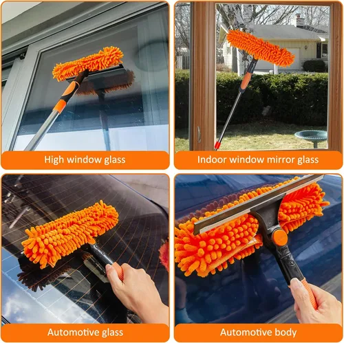Vista 4 de Escobilla de lavado de ventanas 2 en 1 de alcance de más de 20 pies con poste de extensión empalmable de 3 a 14 pies/ Herramienta de limpieza