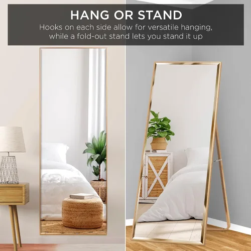 Vista 9 de Best Choice Products Espejo grande de longitud completa de 65 x 22 pulgadas, espejo rectangular colgante e inclinado para dormitorio, sala de estar