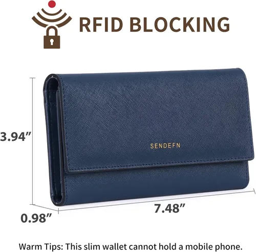 Vista 3 de SENDEFN - Cartera de cuero para mujer, portatarjetas con bloqueo RFID, monedero para mujer con cierre