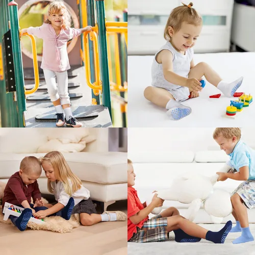 Vista 4 de Calcetines para niños pequeños, 15 pares de calcetines antideslizantes para niños pequeños y niñas, calcetines de media para 1-10 años