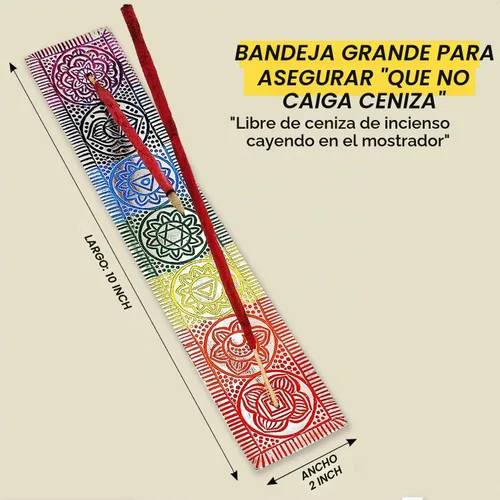 Vista 4 de Soporte de incienso de metal para palos y cono, 7 chakras, bandeja