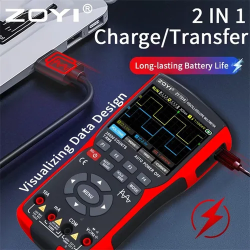 Vista 4 de ZT-703S Osciloscopio multímetro digital 3 en 1 y generador de señal, 2 canales 50MHz, medidor de voltaje de alta precisión, rango automático, diodo