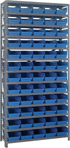 Vista 255 de Quantum QSBU-245BK Heavy Duty Shelving Unit with (7) Shelves and (24) QUS245 Black Bins for Garage Warehouse Storage Distribution 400 lb Load